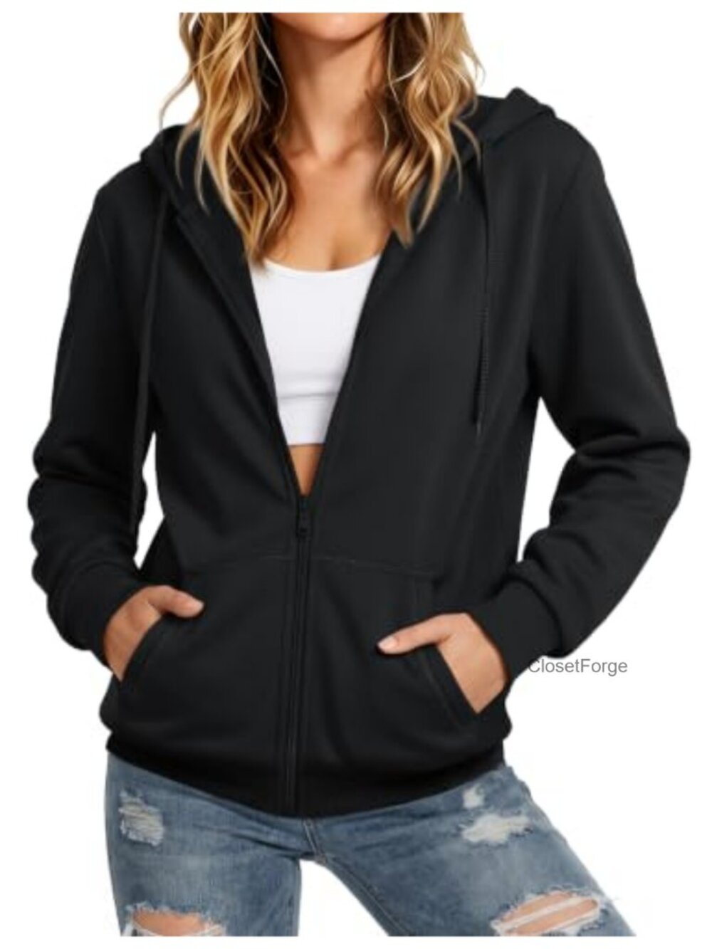 Fleece Lined Zip Up Hoodie Full Zip Sweatshirt Casual Workout Jacket Pocket